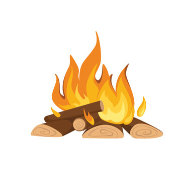 Concept Camping fireplace. This illustration depicts a flat vector design of a camping fire designed in a cartoon style on a white background. Vector illustration.