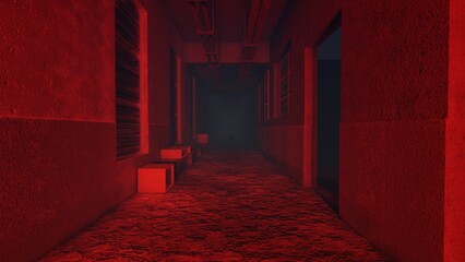 eerie abandoned building liminal space 3d render © Hirzan