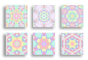 Abstract kaleidoscope background. Beautiful kaleidoscope seamless pattern. Multicolor mosaic texture. Seamless kaleidoscope texture. Unique kaleidoscope design. Set. - obrazy, fototapety, plakaty
