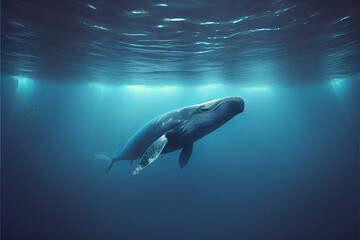 Obraz premium A big blue whale from the depth of the ocean. Generative AI