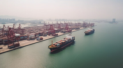 Fototapeta na wymiar Aerial view of container terminal at Deep-Water Port Generative AI
