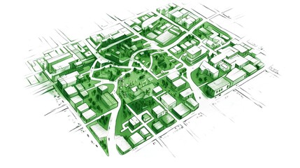 Urban planning sketch highlighting sustainable elements like green spaces, public transportation, and pedestrian zones - Generative AI - obrazy, fototapety, plakaty