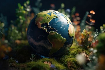 Obraz na płótnie Canvas Earth day, globe on green grass. Generate Ai