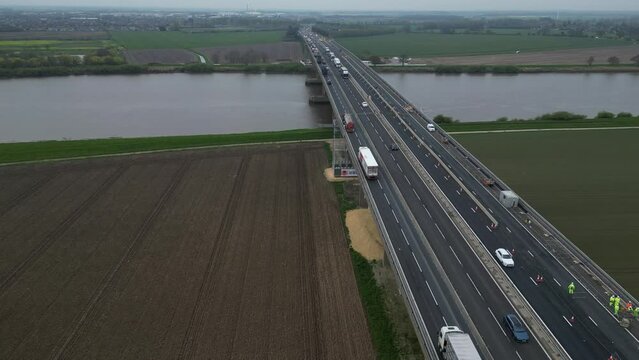 aerial view of Ouse motorway Bridge on the M62 that spans River Ouse