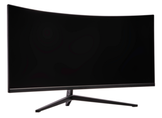 Ultrawide lcd monitor screen isolated on white background, Front view of television or computer screen on white PNG file.