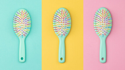 Hairbrush on a green, yellow and pink background