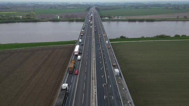 aerial view of Ouse motorway Bridge on the M62 that spans River Ouse