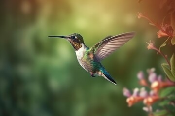 Fototapeta premium Flying hummingbird. Generate Ai
