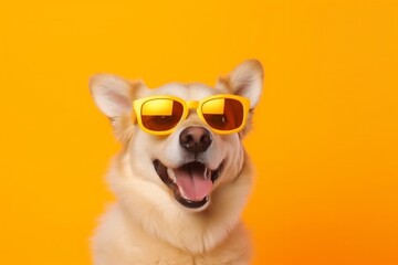 isolated dog animal cute pet smile portrait background adorable funny sunglasses. Generative AI.