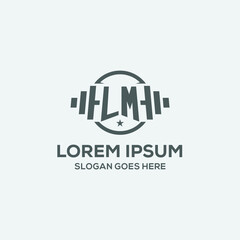 Initial letter LM fitness logo with creative dumbbell and circle line
