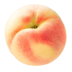 Yellow and Pink Peach fruit with leaf isolated on white background, Fresh White Peach on White PNG File.