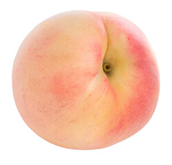 Yellow and Pink Peach fruit with leaf isolated on white background, Fresh White Peach on White PNG File.