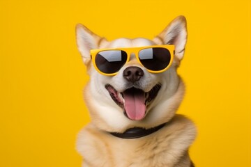isolated dog pink cute sunglasses funny pet background animal smile portrait. Generative AI.