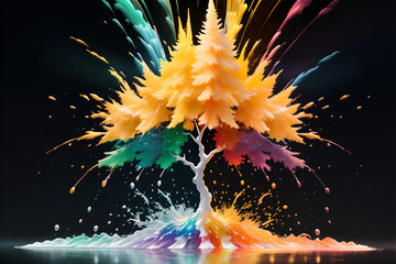 farbenfroher Baum in buntem Wasser erstellt mit generativer AI