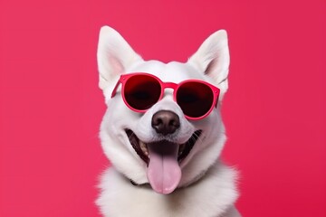 Obraz premium animal dog cute background pet sunglasses humor funny portrait smile isolated. Generative AI.