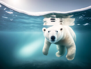 polar bear floating in the arctic sea - climate change - global warming - AI generated - 593878919