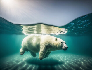 polar bear floating in the arctic sea - climate change - global warming - AI generated - 593878932