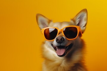 dog isolated funny cute pet smile indoor animal portrait sunglasses background. Generative AI.
