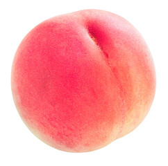 Yellow and Pink Peach fruit with leaf isolated on white background, Fresh White Peach on White PNG File.