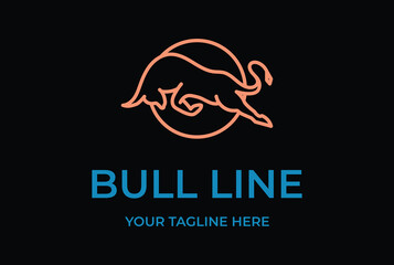 Elegant Luxury Angry Bull Line Outline Style Logo Design