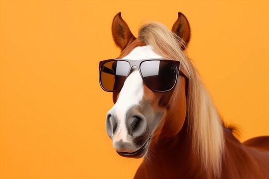 animal sunglasses fun isolated colourful funny goggles smile horse background portrait. Generative AI.