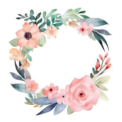 Obraz na płótnie Canvas Watercolor floral wreath frame background. Illustration AI Generative.