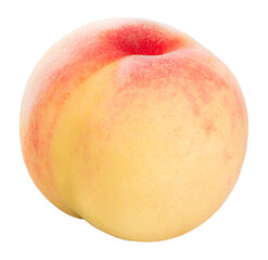 Yellow and Pink Peach fruit with leaf isolated on white background, Fresh White Peach on White PNG File.