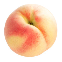 Yellow and Pink Peach fruit with leaf isolated on white background, Fresh White Peach on White PNG File.