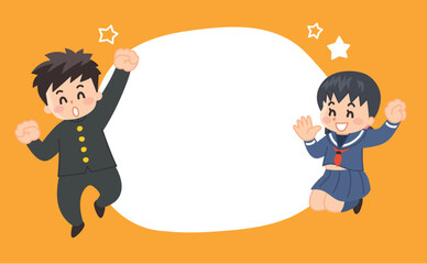 制服を着た中高生と吹き出しのイラストセット