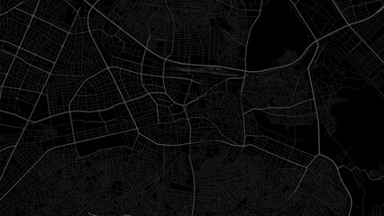Dark black Gaziantep city area vector background map, roads and water illustration. Widescreen proportion, digital flat design.