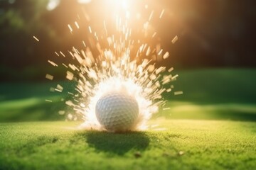 Gold explosion on green grass. Generate Ai