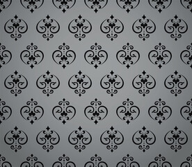 Wallpaper in the style of Baroque. Seamless vector background. Black and gray floral ornament. Graphic pattern for fabric, wallpaper, packaging. Ornate Damask flower ornament