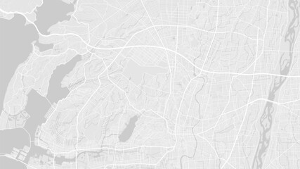 White and light grey Hamamatsu city area vector background map, roads and water illustration. Widescreen proportion, digital flat design.