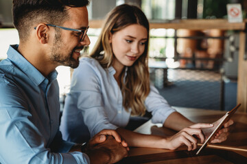 Business people work technology tablet online corporate teamwork concept.