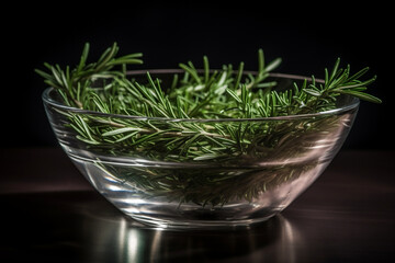 fresh rosemary in a glass bowl