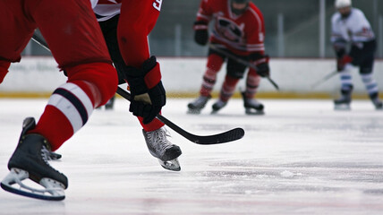 ice hockey players on ice with ice stick generative ai