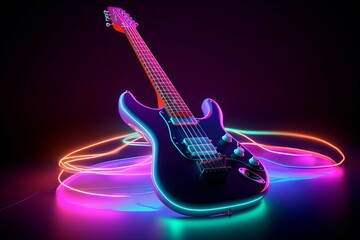 Guitar neon laser. Generate Ai - obrazy, fototapety, plakaty