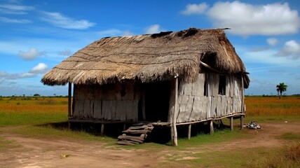 Fototapeta na wymiar straw hut in africa generative ai