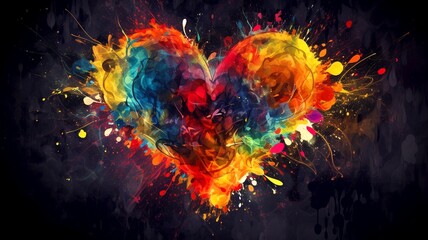 colourful heart splash illustration generative ai