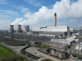 Aerial view of  a Combined Cycle wood pellet Biomass Turbine power station green energy system
