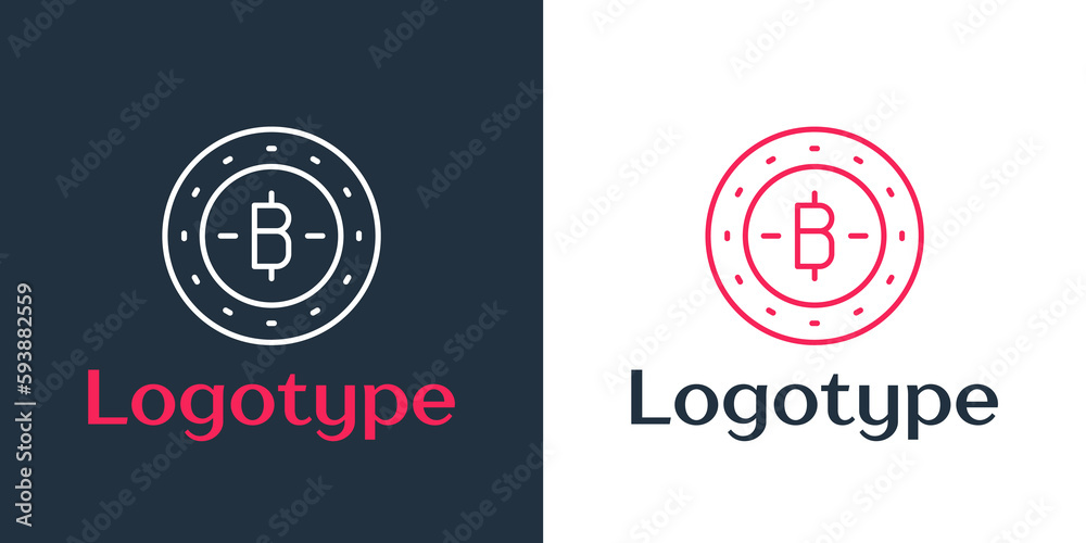 Poster logotype line cryptocurrency coin bitcoin icon isolated on white background. physical bit coin. bloc