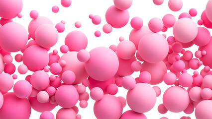 Pink matte soft chaotic balls in different sizes isolated on transparent background. Abstract composition with pink random flying spheres. PNG file