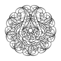 Black and white floral mandala pattern. Antistress coloting page.