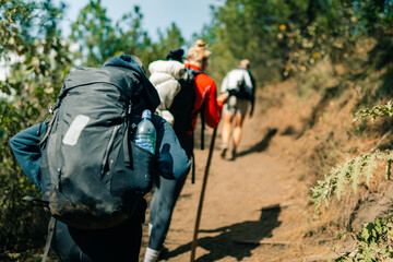 Acatenango, Sacatepequez , Guatemala - Hikers ascending the Acatenango volcano