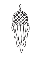 Macrame wall boho doodle. Home element. Cozy house. Handmade knitted wall decoration. Crochet. Rope. Vector illustration isolated white background.