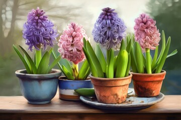 Garden hyacinth flower pot. Generate Ai
