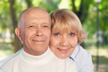 Love happy old couple posing on outdoor
