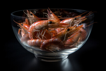 prawns shrimp in a clear glass bowl