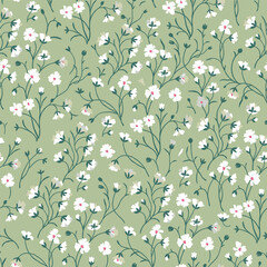 Spring flower pattern white flowers with green stems.
