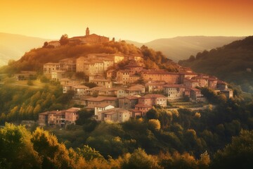 Obraz premium Italian city sunset hills. Generate Ai